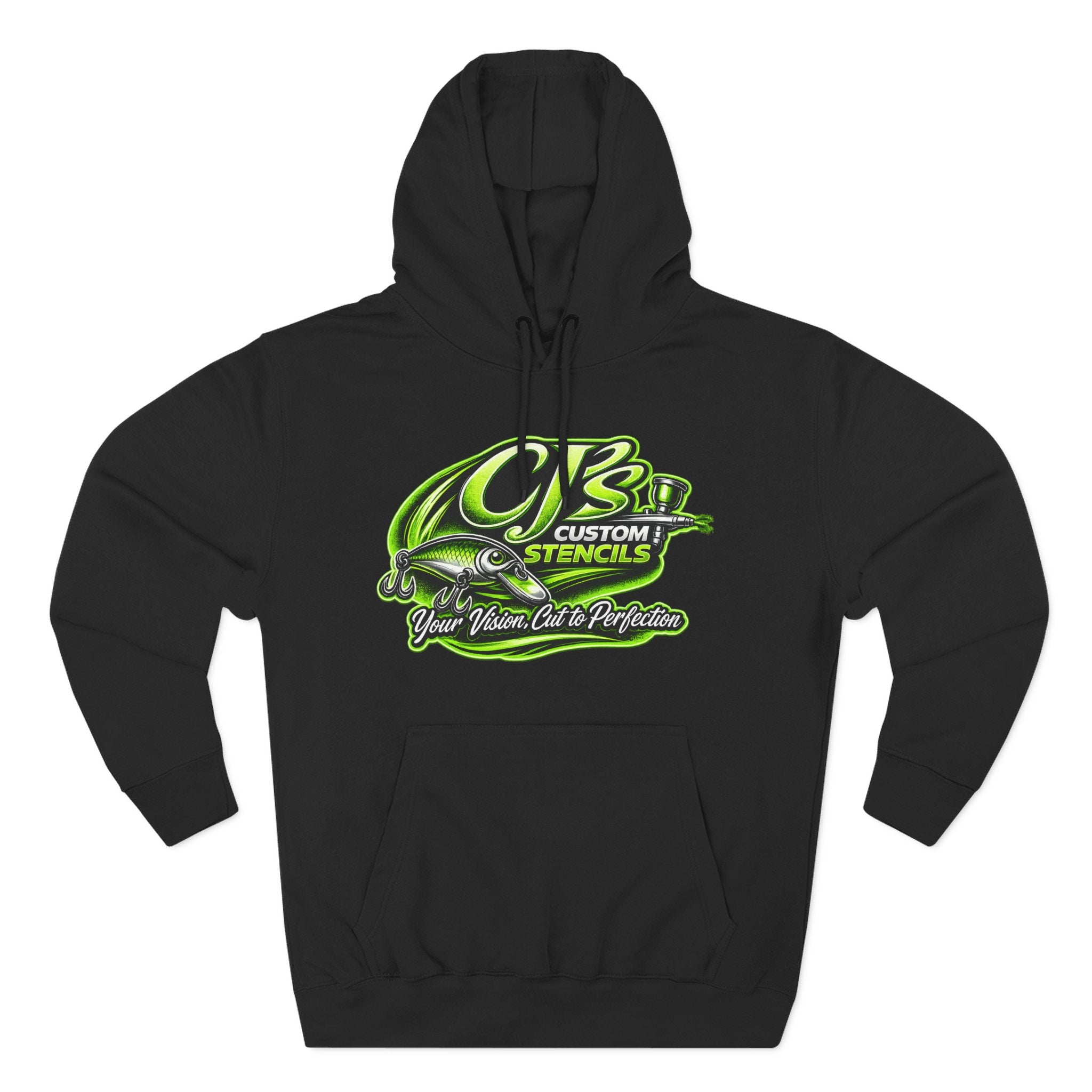 Custom Stencils Logo Hoodie — Neon Green Airbrush Graphic